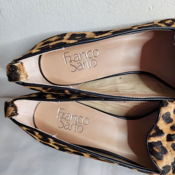 Franco Sarto Leopard Cheetah Print  Block Heel Flats Leather Size 8M Calf Hair - Picture 13 of 14